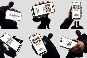 10个手拿iPhone手机屏幕样机vi贴图动感音乐app展示ps效果图-B0019