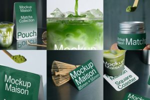 20个抹茶品牌样机vi贴图自立袋杯垫Mockup.Maison效果图-B0025