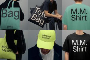 8个棒球帽子帆布包T恤Mockup.Maison Office Apparel and Bags Collection-B0002