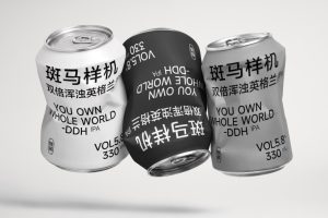 1个漂浮凹陷饮料汽水罐样机vi贴图包装设计效果图-26218