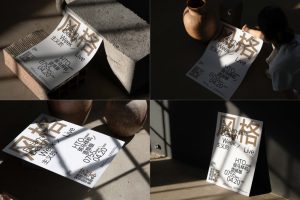 4个陶器工作室A3A4海报样机vi贴图光影宣传单页效果图-26296