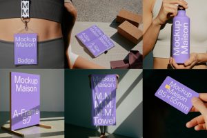 23个YGAP瑜伽毛巾样机vi贴图mockup.maison书籍水壶会员卡效果图-B0038
