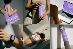 25个Yoga Collection瑜伽样机vi贴图水壶瑜伽垫mockup.maison素材-B0049